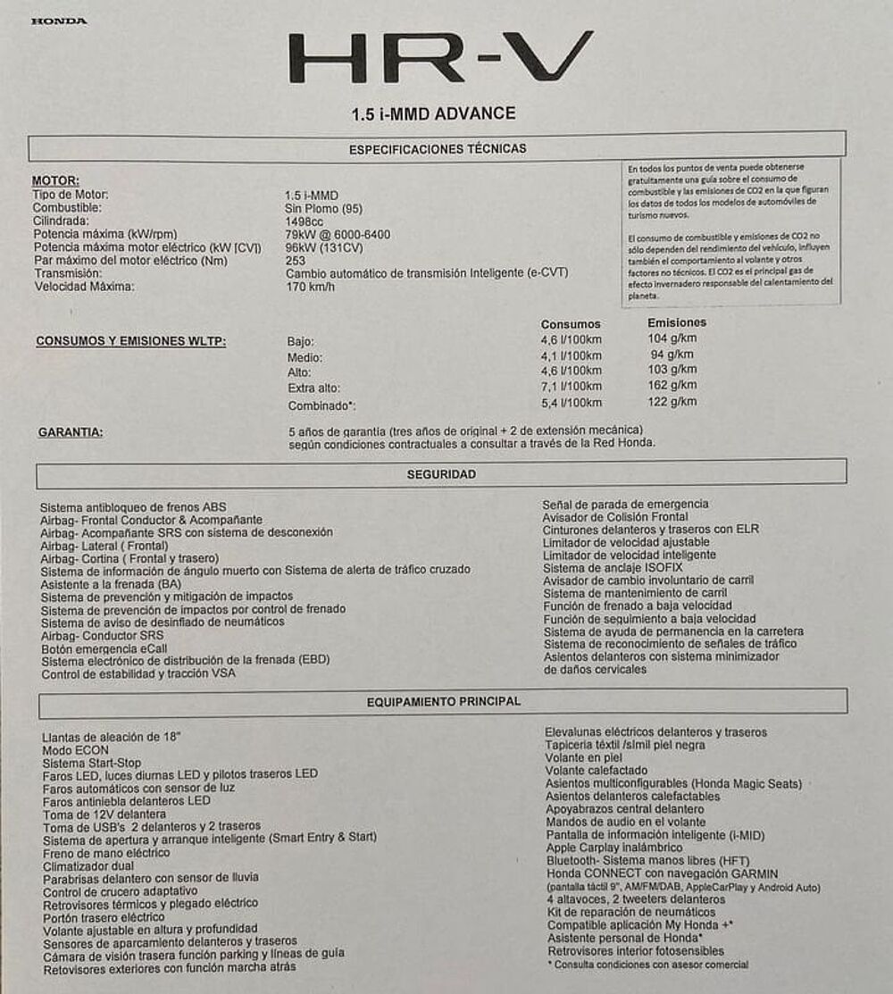 Honda HR-V 1.5 i-MMD 4x2 Advance