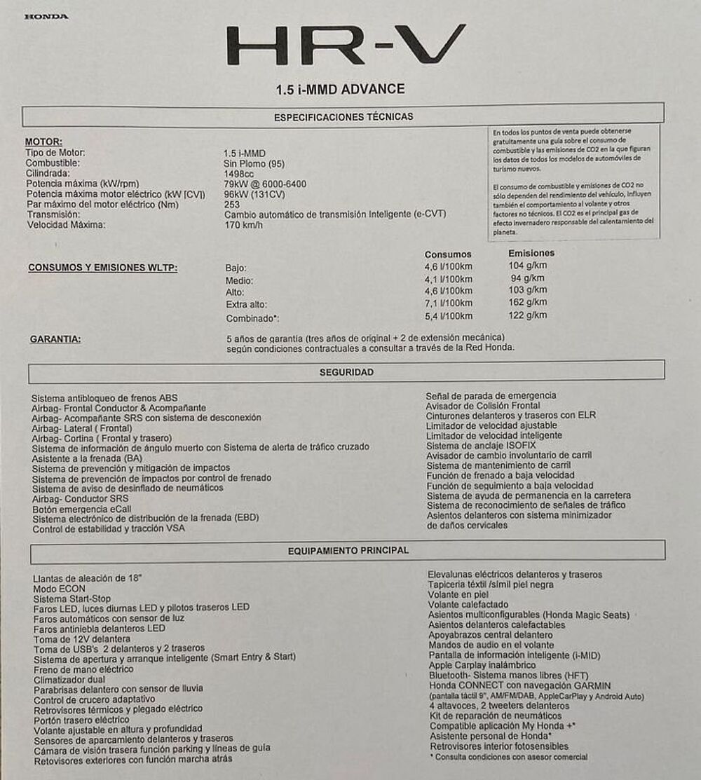 Honda HR-V 1.5 i-MMD 4x2 Advance