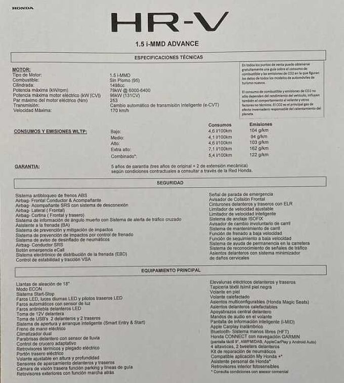 Honda HR-V 1.5 i-MMD 4x2 Advance